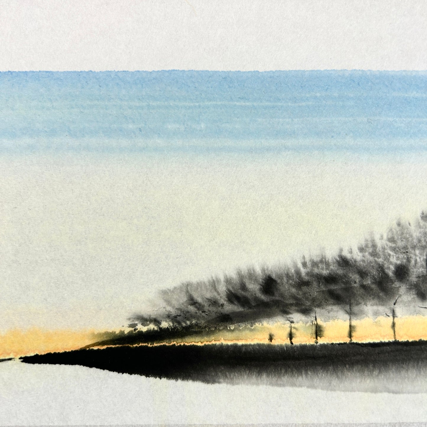 Vers l'aube - Peinture Lavis